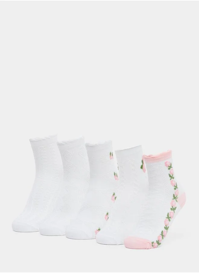 Styli Pack of 5 - Floral Embroidered Socks