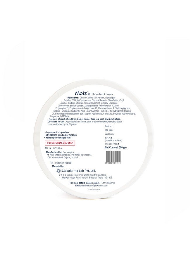 Moiz XL Hydro Boost Face & Body Cream | For Dry to Very Dry Skin | Formulated with 13 Moisturizers | Paraben Free & Cruelty-Free - 500gm - Image 2