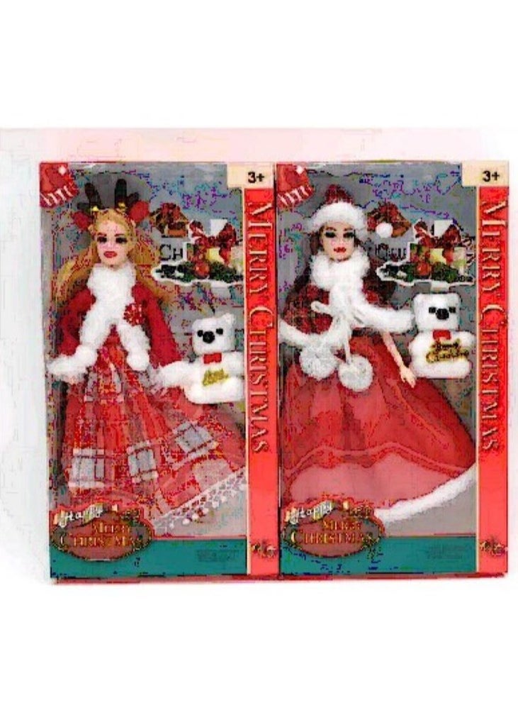TOY GARDEN Set of 2 Christmas-Themed Fashion Dolls with Festive Santa Dresses, Accessories, and Plush Bears - Perfect Holiday Gift for Kids Aged 3 and Up 