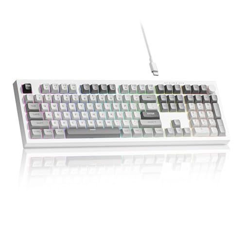 Klymra Womier K105 Membrane Gaming Keyboard,RGB Quiet Keyboard for Office, USB Wired,26 Keys Anti-ghosting Computer Keyboard 104 Keys - Gray - Image 1
