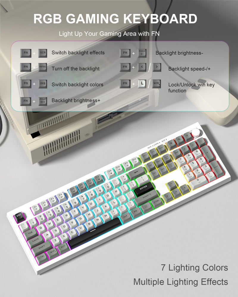 Klymra Womier K105 Membrane Gaming Keyboard,RGB Quiet Keyboard for Office, USB Wired,26 Keys Anti-ghosting Computer Keyboard 104 Keys - Gray - Image 3