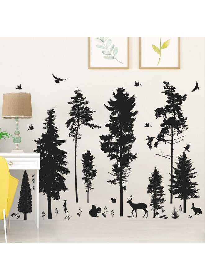 LiveGallery 8 Sheets 3D Black Tree Wall Stickers Animal Jungle Trees Wall Decals Pine Evergreen Tree Wall Sticker Squirrel Birds Deer Rabbit Diy Removable Premium Black Vinyl Sticker For Kids Girl Boy Bedroom Living Room Nursery Rooms Home Office Walls Decor - Image 3