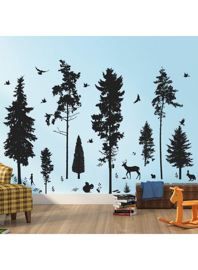 LiveGallery 8 Sheets 3D Black Tree Wall Stickers Animal Jungle Trees Wall Decals Pine Evergreen Tree Wall Sticker Squirrel Birds Deer Rabbit Diy Removable Premium Black Vinyl Sticker For Kids Girl Boy Bedroom Living Room Nursery Rooms Home Office Walls Decor - Image 5