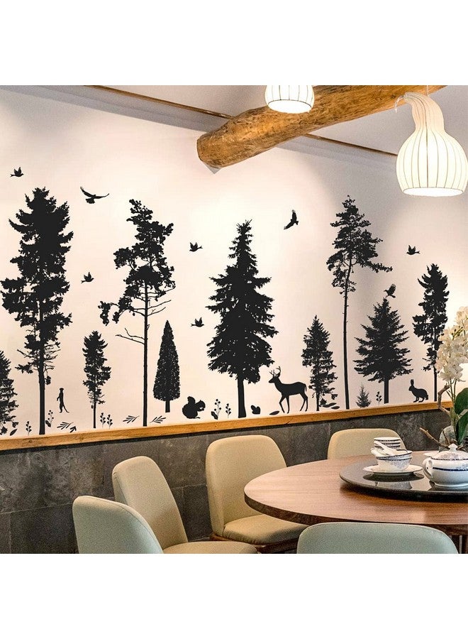 LiveGallery 8 Sheets 3D Black Tree Wall Stickers Animal Jungle Trees Wall Decals Pine Evergreen Tree Wall Sticker Squirrel Birds Deer Rabbit Diy Removable Premium Black Vinyl Sticker For Kids Girl Boy Bedroom Living Room Nursery Rooms Home Office Walls Decor - Image 2