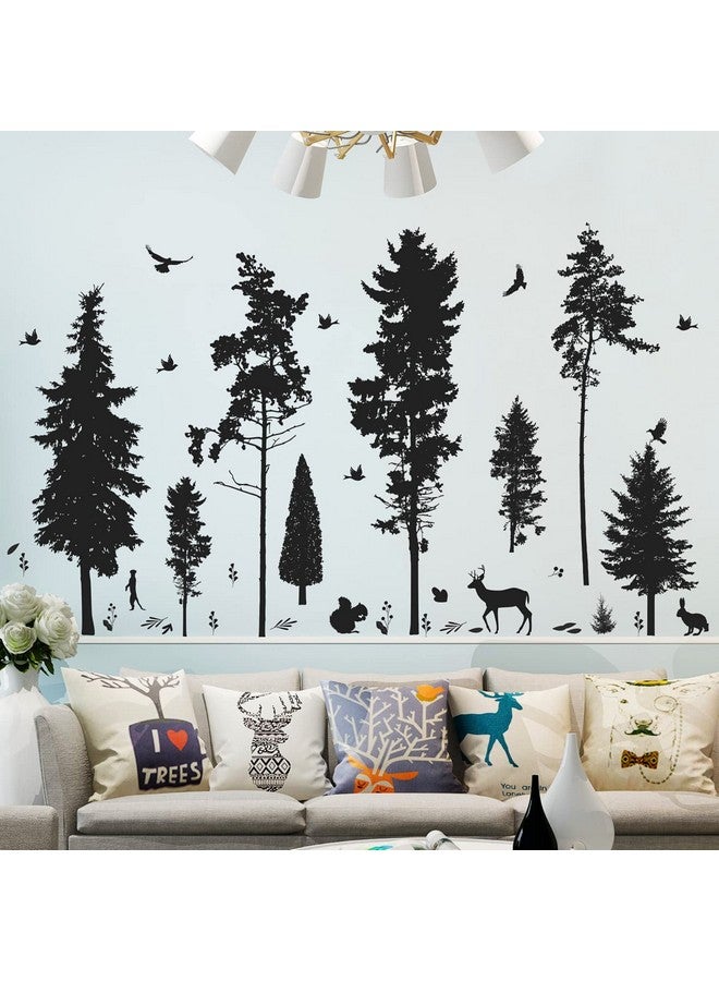 LiveGallery 8 Sheets 3D Black Tree Wall Stickers Animal Jungle Trees Wall Decals Pine Evergreen Tree Wall Sticker Squirrel Birds Deer Rabbit Diy Removable Premium Black Vinyl Sticker For Kids Girl Boy Bedroom Living Room Nursery Rooms Home Office Walls Decor - Image 4