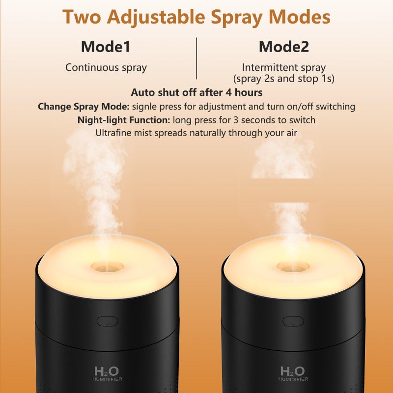 BAMCOO Portable Mini Humidifier, Auto Shut-Off, 2 Mist Modes, Quite, Small Humidifiers for Bedroom Travel Office Desk Plants (Black) - Image 4