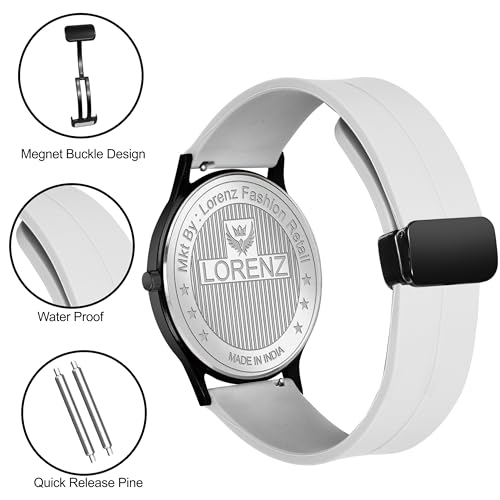 LORENZ Slim Case Analog Watch with White Magnetic Lock Strap | Watch for Men & Women| MK-4083R - Image 5
