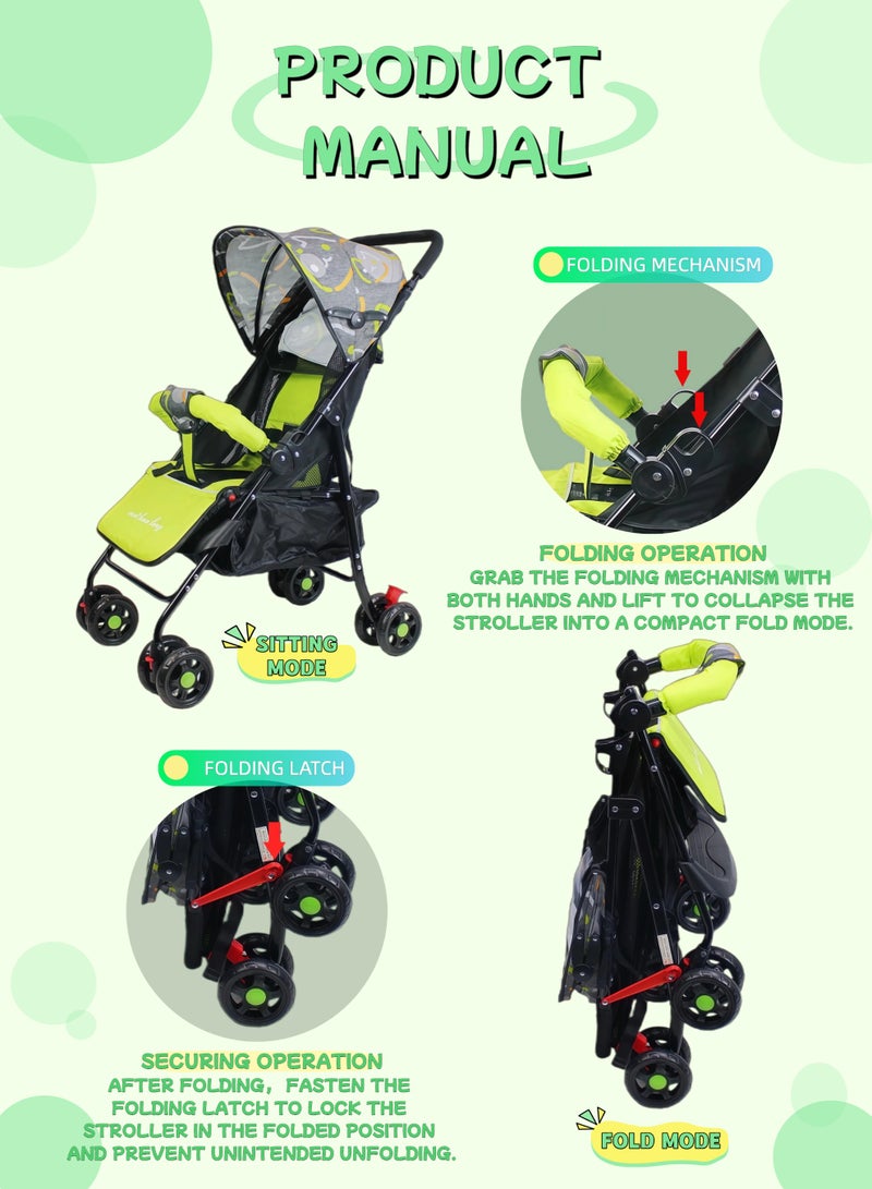 Foldable Travel Stroller Ultra Lightweight with Foldable Storage Basket Adjustable Canopy Multi Position Reclining Seat NO.1102 - Image 3
