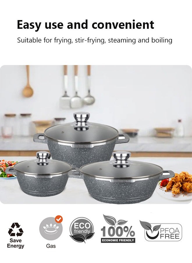 HK 16-piece kitchen cookware set, casserole set and frying pan, with non-stick cookware set, glass lid, PFOA-free 20-24-28-32cm Casserole + 28cm Frying pan + 6 Kichen item(Grey）  - Image 4