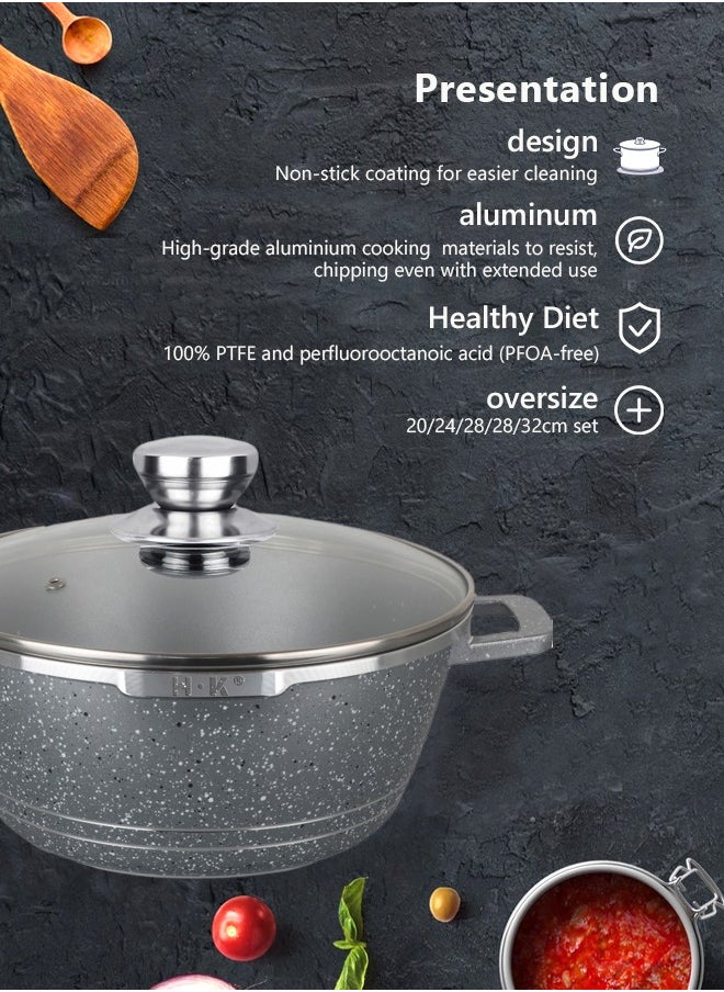 HK 16-piece kitchen cookware set, casserole set and frying pan, with non-stick cookware set, glass lid, PFOA-free 20-24-28-32cm Casserole + 28cm Frying pan + 6 Kichen item(Grey）  - Image 3