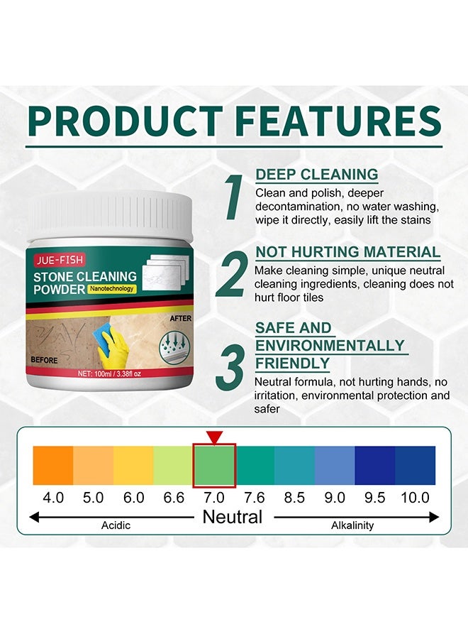 JUE-FISH Stone Cleaning Powder - Granite Countertop Cleaner Powder, Marble Cleaner Powder, Marble Polishing Powders, Watermarks Remover, Stain Remover For Granite, Stone,Suitable for All Kinds of Stone, Countertops, Floors Polishing - Image 5