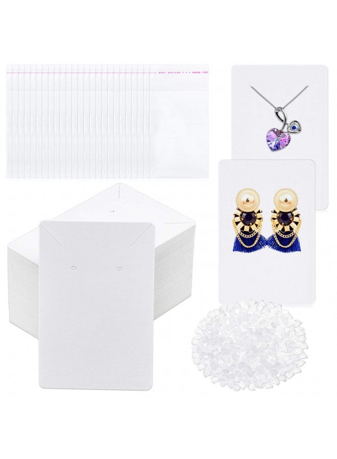 anezus White Earring Cards, 400 Pcs Earring Packaging Supplies Kit with Earring Display Holder Cards Self-Sealing Bags Earring Backs, Cardboard Paper Necklace Cards for Jewelry Display - Image 1