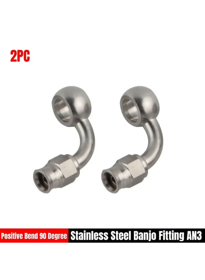 Stainless Steel 90 Degree Banjo Fitting For AN3 PTFE Hydraulic Oil Hose 2pcs - Image 1