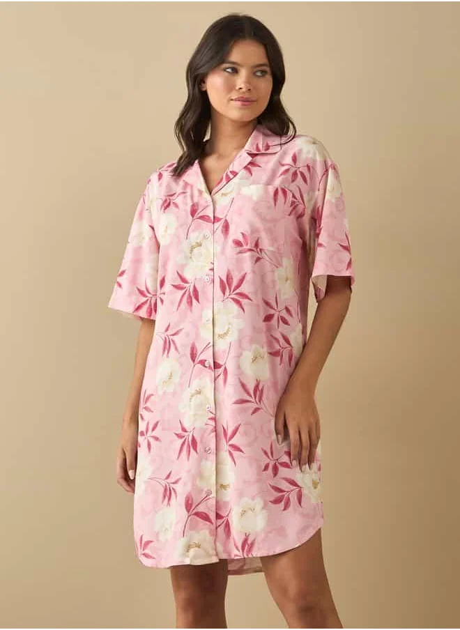 FAV All-Over Floral Print Sleepshirt with Short Sleeves