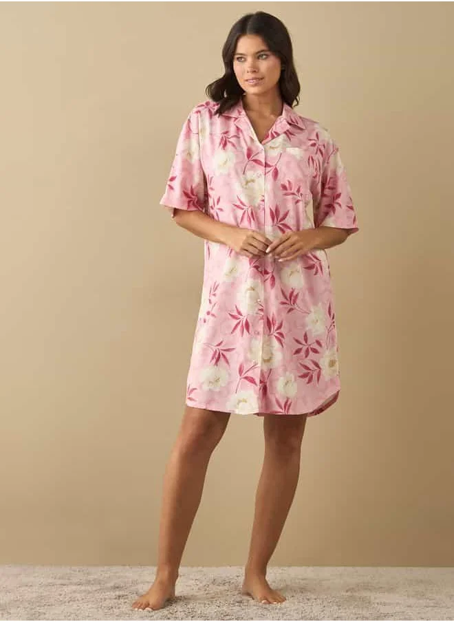 FAV All-Over Floral Print Sleepshirt with Short Sleeves