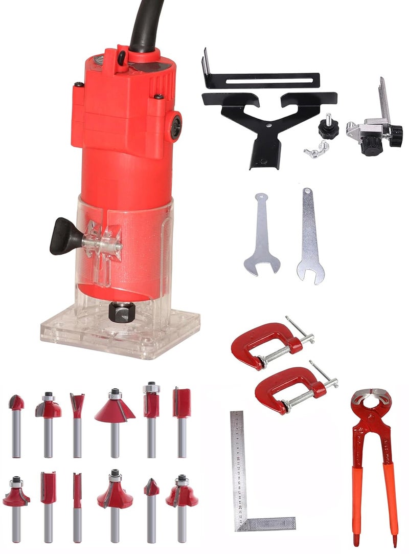 Digital Craft Digital Craft 30000 RPM Woodworking Electric Trimmer 1000W Wood Milling Engraving Slotting Machine Hand Carving Router Machine Electric Trimmer Machine3 Utility Tools12Pc Router Bits Set - Image 1
