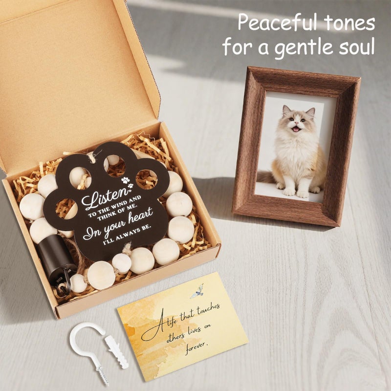 Mooncraftlogy Pet Memorial Gifts for Loss of Dog, in Loving Memory Wooden Wind Chimes with Paw Print, A Sympathy & Remembrance Gift for Cat Bereavement, Outdoor Garden Condolence Keepsake - Image 4