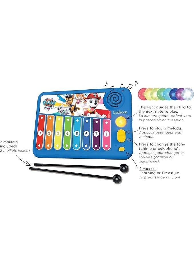 Lexibook Paw Patrol Xylofun Electronic and educational Xylophone for children, musical toy game, 8 keys, light guiding, 2 mallets included, blue, K340PA Brand: Lexibook - Image 2