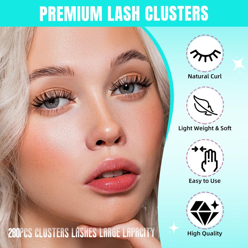 AMZGIRL LASH Lash Clusters Wispy 280PCS Eyelash Extension 40D Cluster Lashes Individual Lashes DIY Lash Extension Natural Look Cluster Eyelash Extensions Soft False Eyelashes at Home for Beginners(12mm) - Image 2