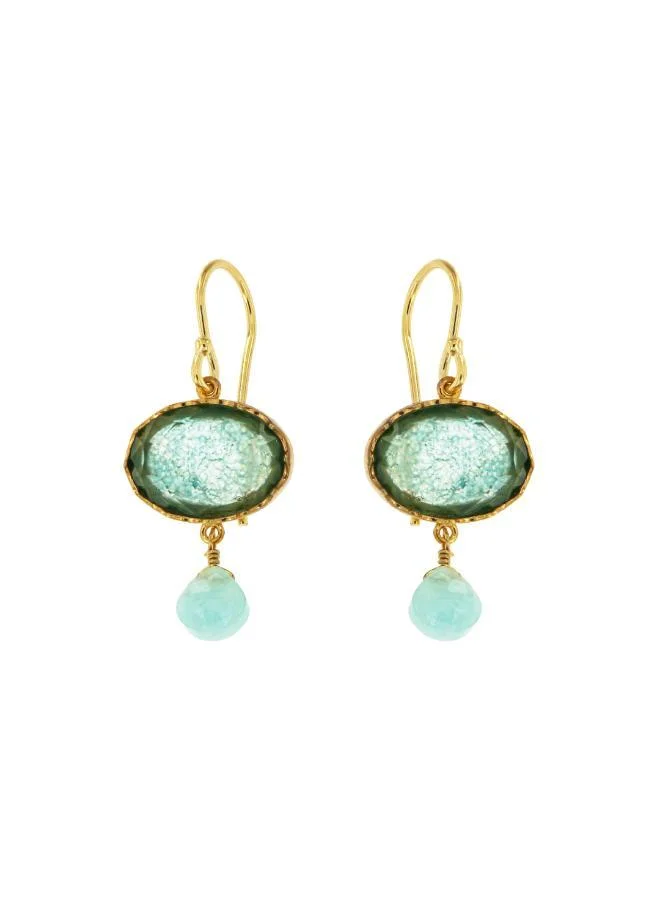 Guendalina Silver Yellow Gold Plated Earrings with Semi Precious Stones: Light Green