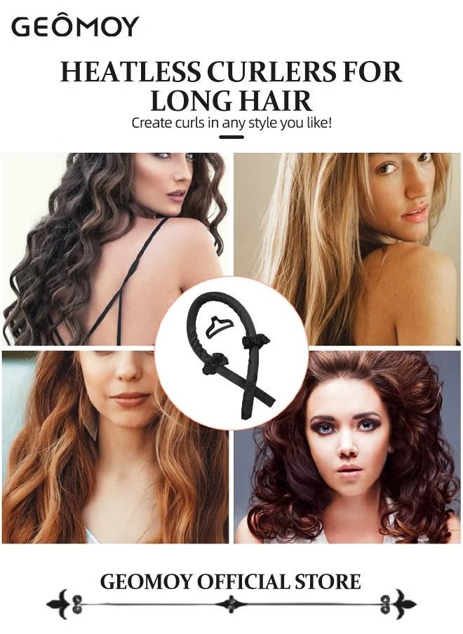 Geomoy Hair Curling Kit with Free Hollow out Massage Styling Comb Heatless Curling Rod Headband Lazy Hair Curler No Heat Silk Curlers SoftCurling Ribbon and Rods for Natural Wave Hair - Image 3