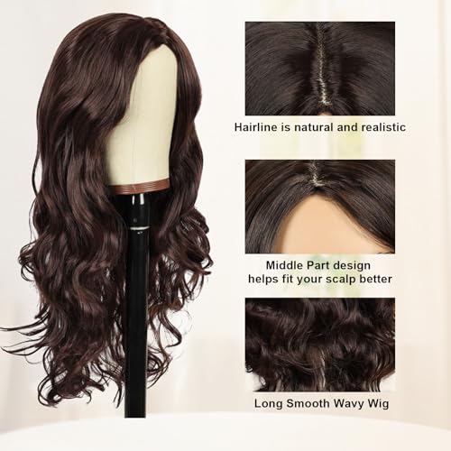 Creamily Brown Long Full Head Hair Wigs for Women,Natural Looking Curly Ladies Hair Wig with Middle Part Synthetic Wigs for Daily Use 24inch - Image 4