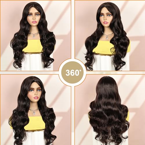 Creamily Brown Long Full Head Hair Wigs for Women,Natural Looking Curly Ladies Hair Wig with Middle Part Synthetic Wigs for Daily Use 24inch - Image 3