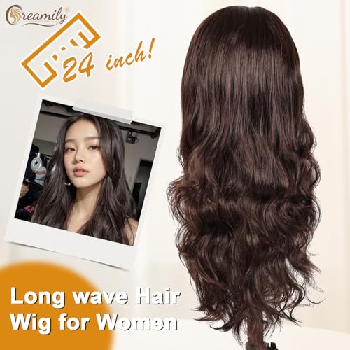 Creamily Brown Long Full Head Hair Wigs for Women,Natural Looking Curly Ladies Hair Wig with Middle Part Synthetic Wigs for Daily Use 24inch - Image 5
