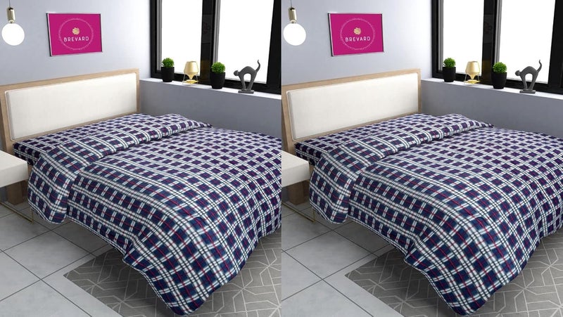 BREVARD BREVARD Single Bed Woolen Fabric Checkered Quilt CoverDuvet CoverRajai CoverBlanket Cover for Winters 60x90 Inches Blue Combo of 2  - Image 1