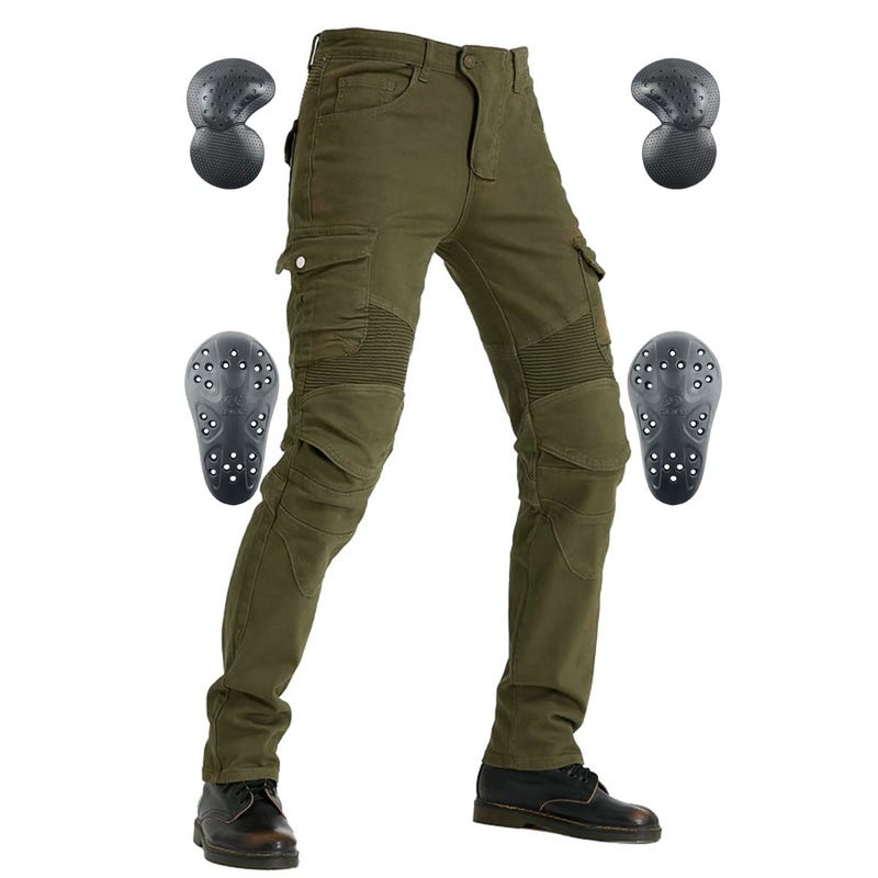 VNFOX Motorcycle Jeans Versatile Motorcycle Pants Durable Motorcycle Trousers for Men Women Riding Pants with Kenn Hip Armor Pads Green XS26