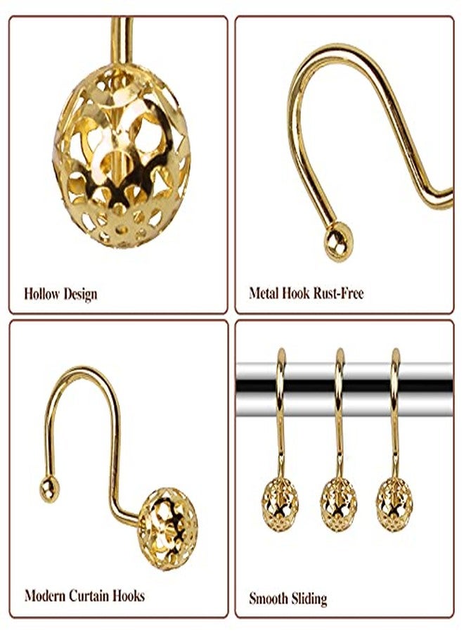 Gracelife 12Pcs Hollow Ball Shower Curtain Hooks Luxury Quality Rustproof Stainless Steel Shower Curtain Rings Hooks for Bathroom Rod (Gold) - Image 2
