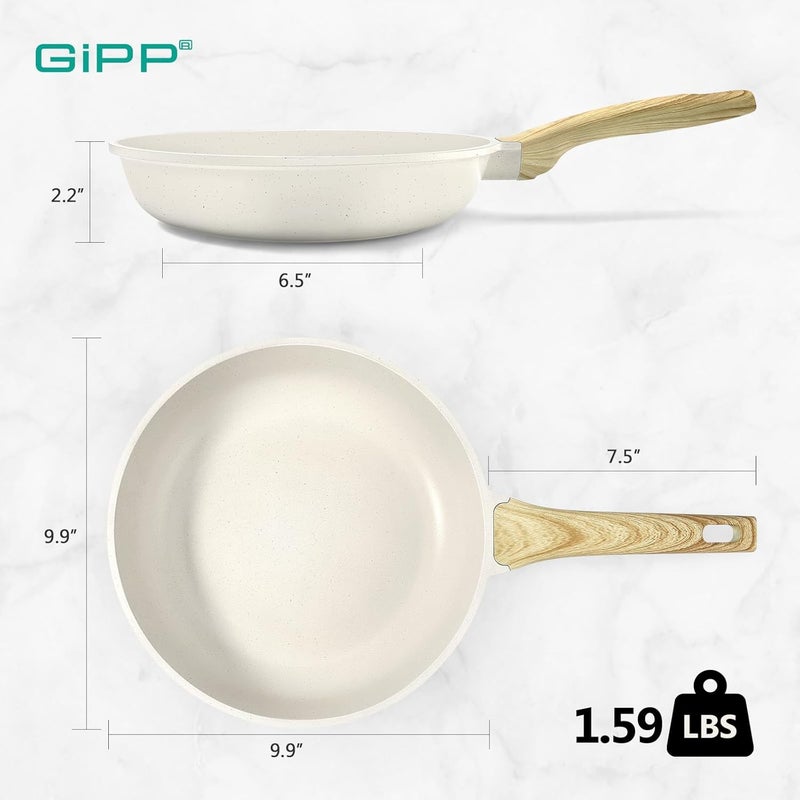 GIPP Nonstick Frying Pan Skillet - 9.5" White Granite Non Stick Fry Pans, Omelette Pan Healthy Stone Cookware Compatible with All Stovetops, PFOA Free - Image 2