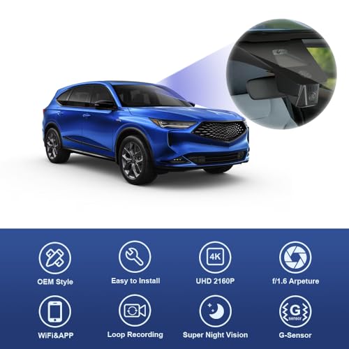 Fitcamx 4K Dash Cam Suitable for Acura MDX 2022 2023 2024 with Auto Dimming (4th Gen), OEM Factory Look, UHD 2160P Video, Built-in WiFi & APP, Loop Recording, G-Sensor, Easy to Install, 64GB Card - Image 3