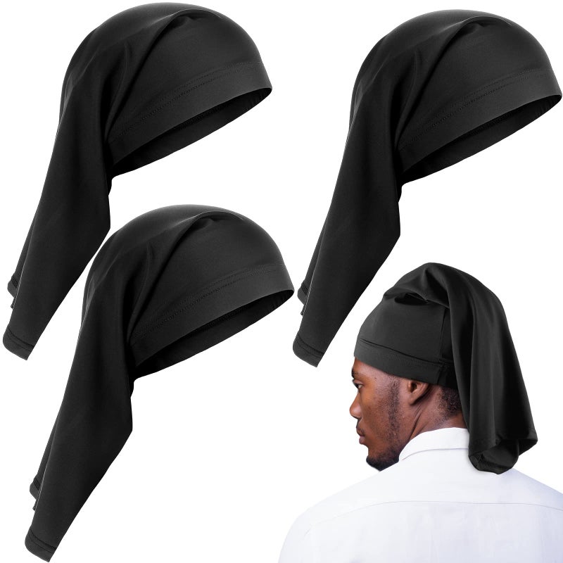 Foaincore 3 Pieces Satin Lined Dread Loc Cap Long Braid Cap Elastic Dreadlock Tube Sock for Full Cover Hair Stocking Night Sleep Bonnet Black 