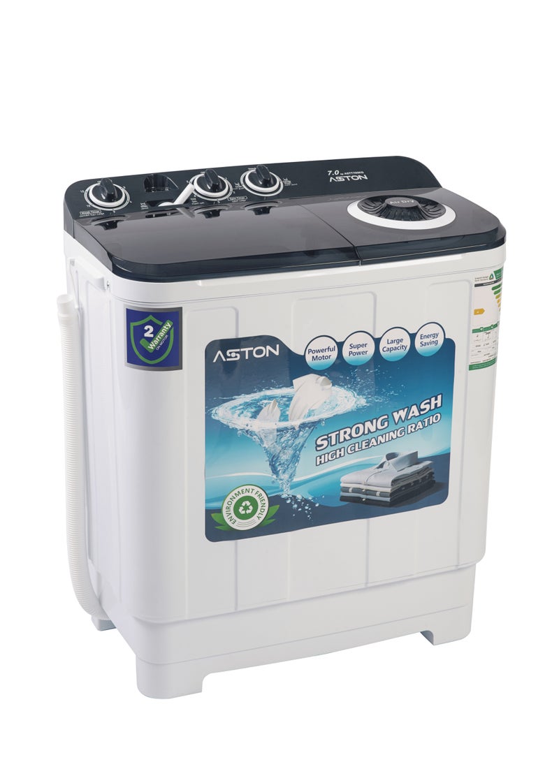 Aston Twin Tub Washing Machine, 7Kg, Without Pump, Single Water Inlet, White - ASTT700KG - Image 1