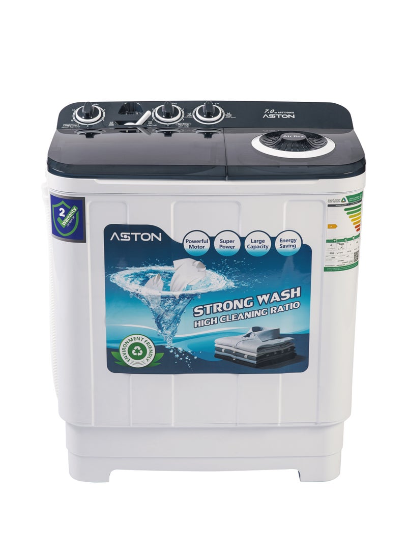 Aston Twin Tub Washing Machine, 7Kg, Without Pump, Single Water Inlet, White - ASTT700KG - Image 2
