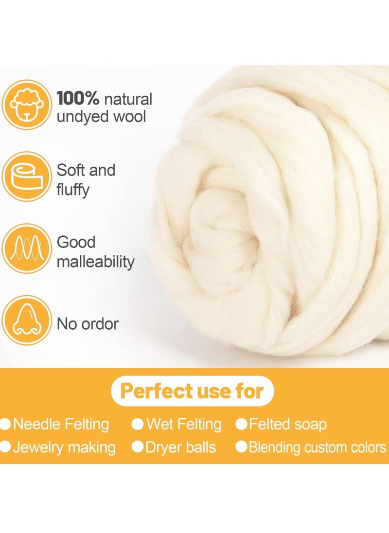 Natural Wool Roving, 3.5 oz Wool Roving 100% Natural Wool Yarn for Spinning & Knitting Wool for Needle Felting, Wet Felting, handcrafts for Beginners (Beige)