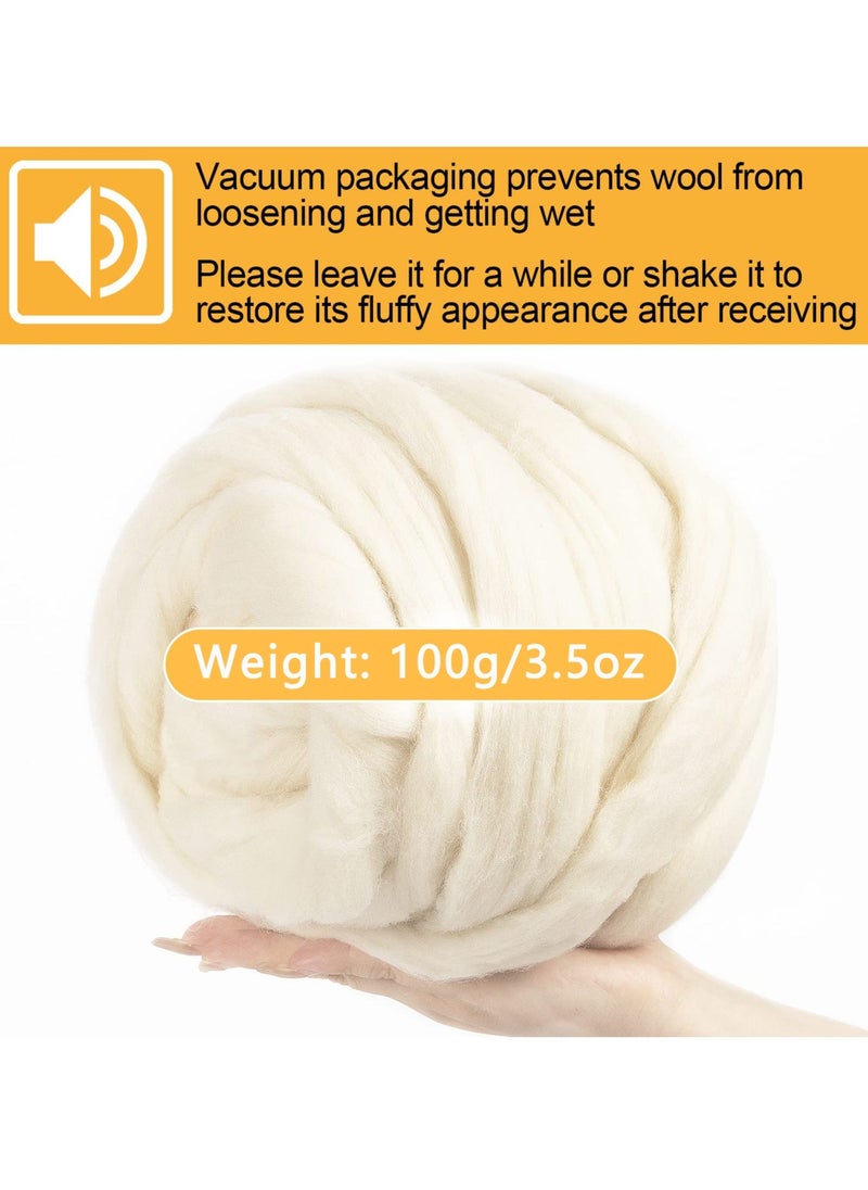 Natural Wool Roving, 3.5 oz Wool Roving 100% Natural Wool Yarn for Spinning & Knitting Wool for Needle Felting, Wet Felting, handcrafts for Beginners (Beige)
