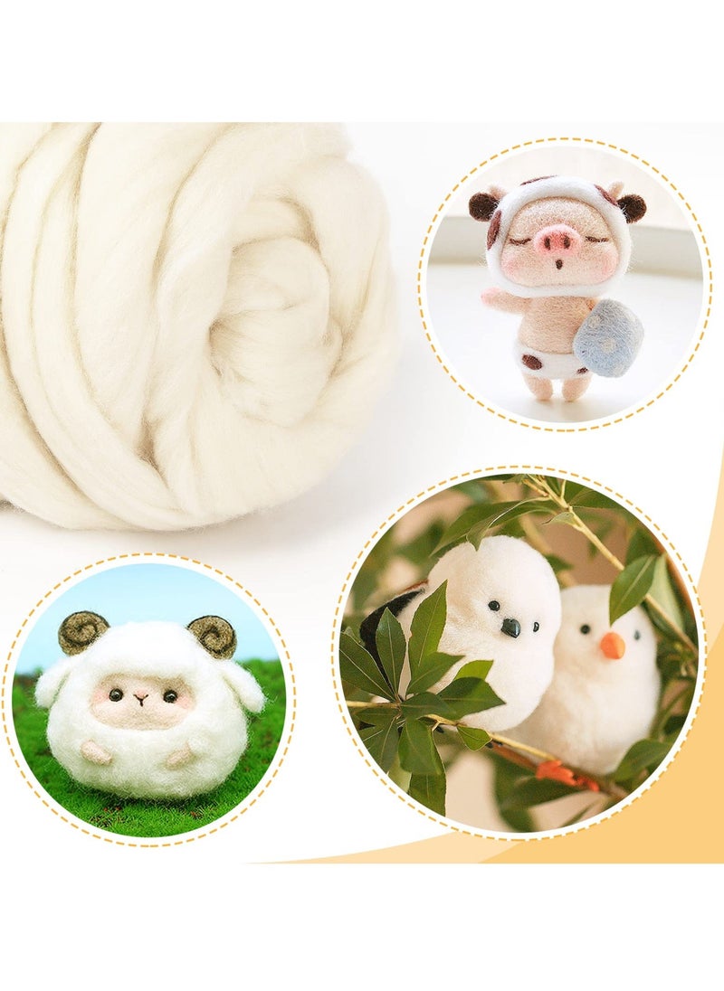 Natural Wool Roving, 3.5 oz Wool Roving 100% Natural Wool Yarn for Spinning & Knitting Wool for Needle Felting, Wet Felting, handcrafts for Beginners (Beige)