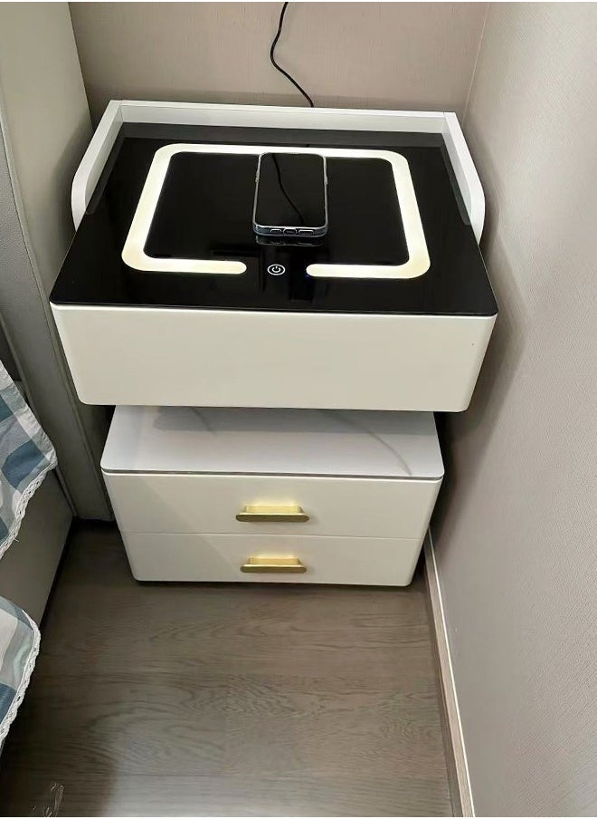 fashionhome Multifunction Smart Wireless Charging Nightstand Intelligent Design Light Side Table Coffee Table Tempered Glass Tabletop Bedside Table with 3 Storage Drawers and Open Shelves for Bedroom Living Room 50x40x58 cm (Fully Assembled)  - Image 2