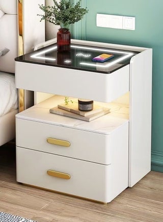 Multifunction Smart Wireless Charging Nightstand Intelligent Design Light Side Table Coffee Table Tempered Glass Tabletop Bedside Table with 3 Storage Drawers and Open Shelves for Bedroom Living Room 50x40x58 cm (Fully Assembled) - pzsku/ZFFD9AFAC5717E49ECF9EZ/45/_/1737787611/e2a857e3-f10f-470f-9948-18f03606b62f