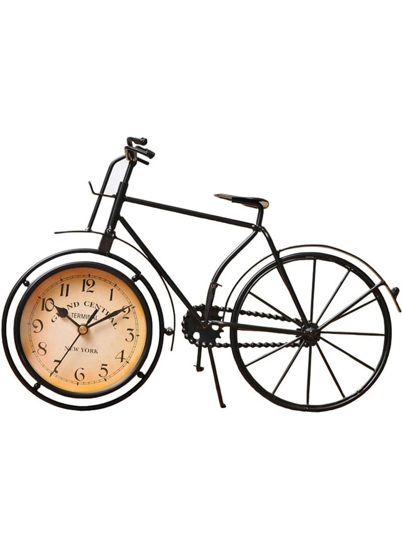 Meetion Desk Clock Vintage Table Bike Clock Desktop Silent Metal Clock for Office Bedroom Quartz Decor Black - Image 1