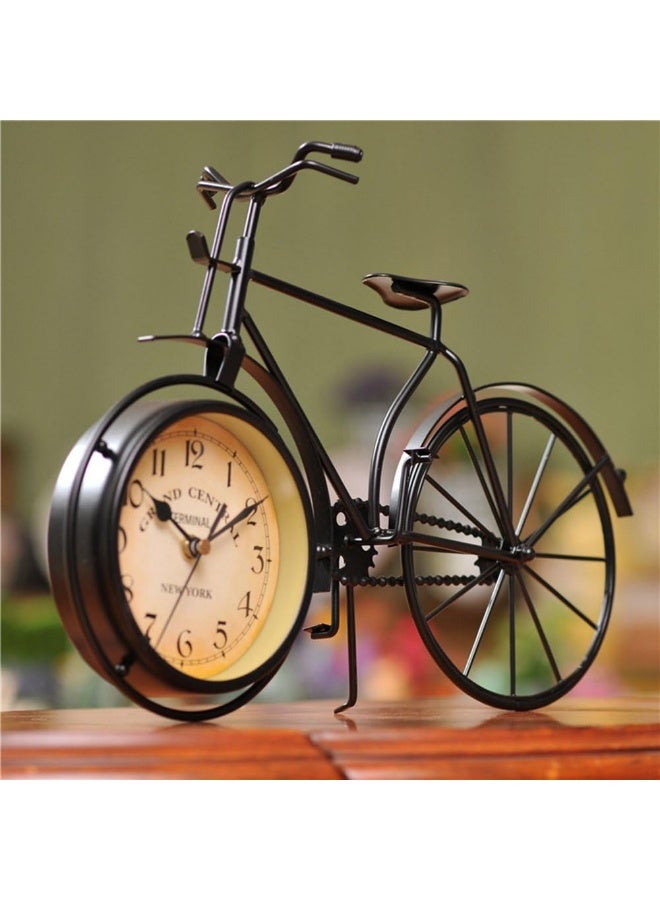 Meetion Desk Clock Vintage Table Bike Clock Desktop Silent Metal Clock for Office Bedroom Quartz Decor Black - Image 2
