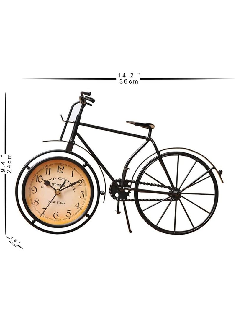 Meetion Desk Clock Vintage Table Bike Clock Desktop Silent Metal Clock for Office Bedroom Quartz Decor Black - Image 4