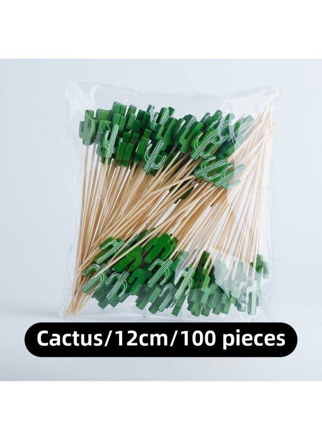 Disposable Fruit Fork Fruit Sticks Bamboo Sticks Flower Sticks Sugar-Coated Berry String Sticks Cocktail Sandwich Sticks Dessert Decoration-Color:Golden Green Cactus 100  - Image 1