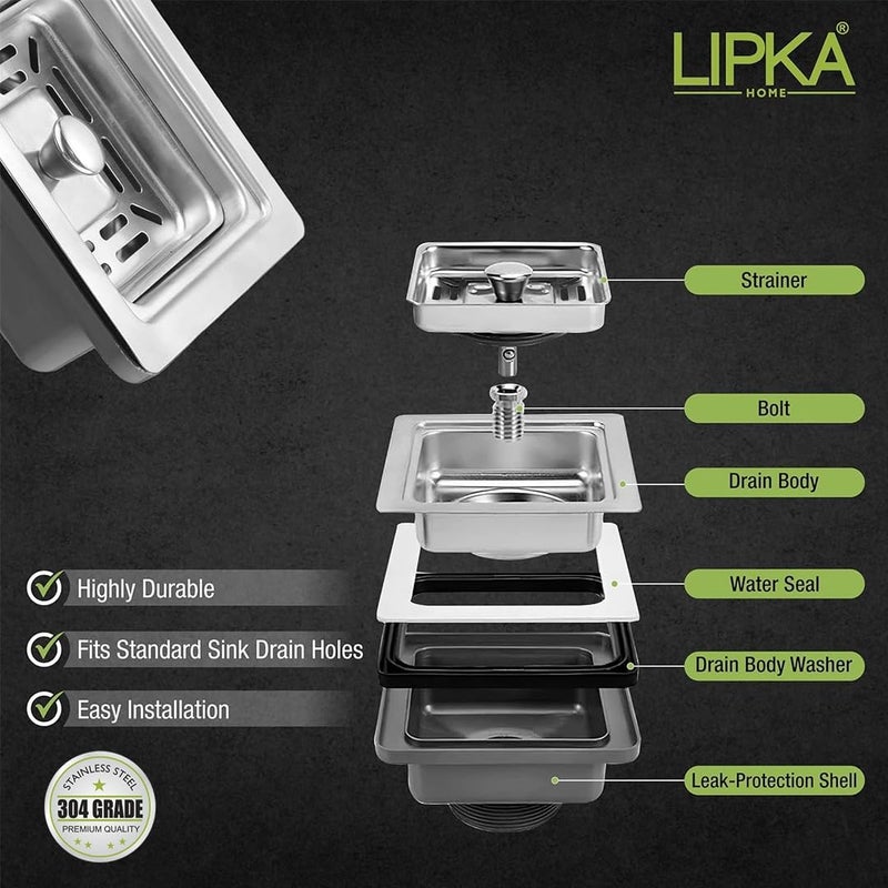 Lipka Square Shaped 304 Stainless Steel PVC Kitchen Sink Coupling for Home Chrome Finish RustFree CorrosionResistant Durable 45 Inches - Image 3