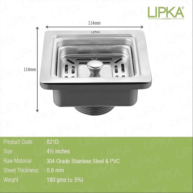 Lipka Square Shaped 304 Stainless Steel PVC Kitchen Sink Coupling for Home Chrome Finish RustFree CorrosionResistant Durable 45 Inches - Image 2