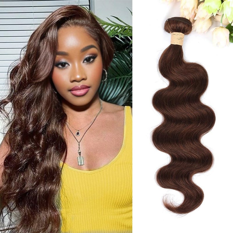 ALLRUN Brown Body Wave Bundle Human Hair 20 Inch Human Hair 1 Bundle 10A 100 Unprocessed Brazilian Remy Virgin Body Wave Hair Extensions 4 Color Reddish Brown