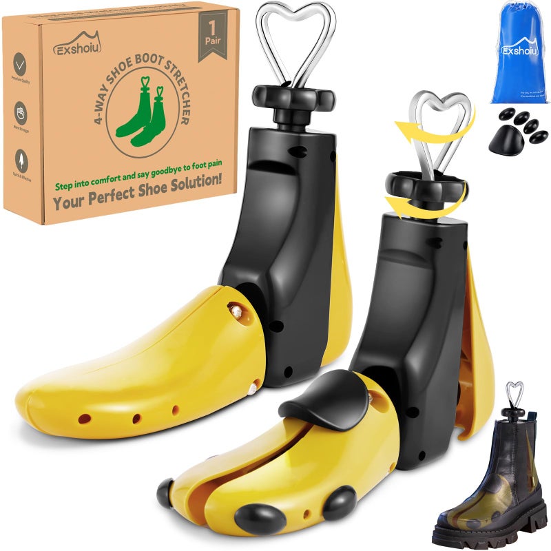 Exshoiu Shoe Stretcher Men Women, 4-Way Boot Stretcher Stretch Width & Length, Shoe Tree Adjustable Leather Boot Widener Stretcher for Wide Feets - Image 1