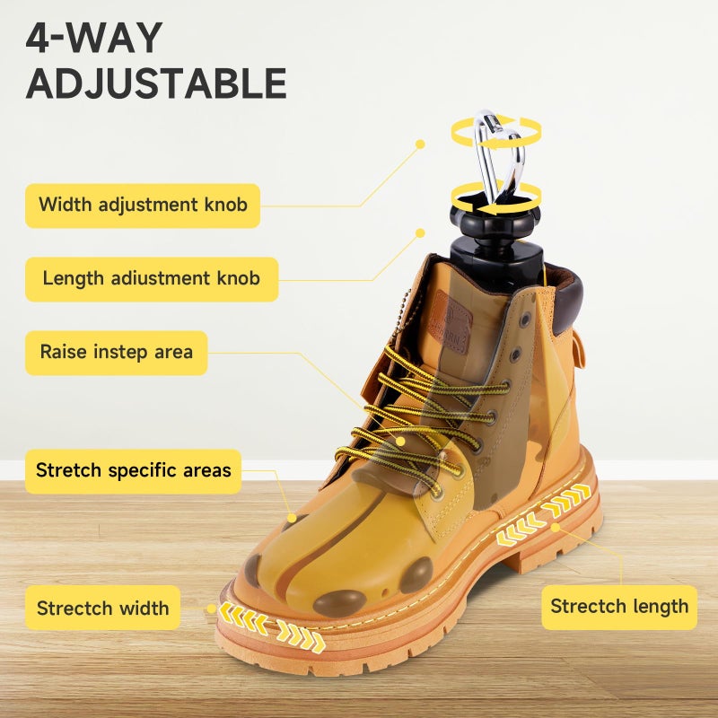 Exshoiu Shoe Stretcher Men Women, 4-Way Boot Stretcher Stretch Width & Length, Shoe Tree Adjustable Leather Boot Widener Stretcher for Wide Feets - Image 3